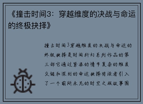 《撞击时间3：穿越维度的决战与命运的终极抉择》